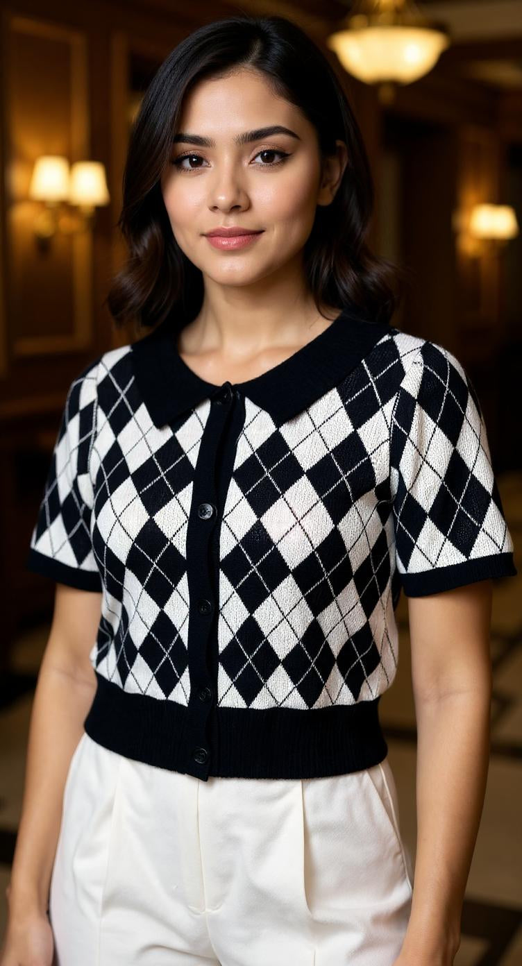 Crop top blanco y negro rombos / P284 image 0