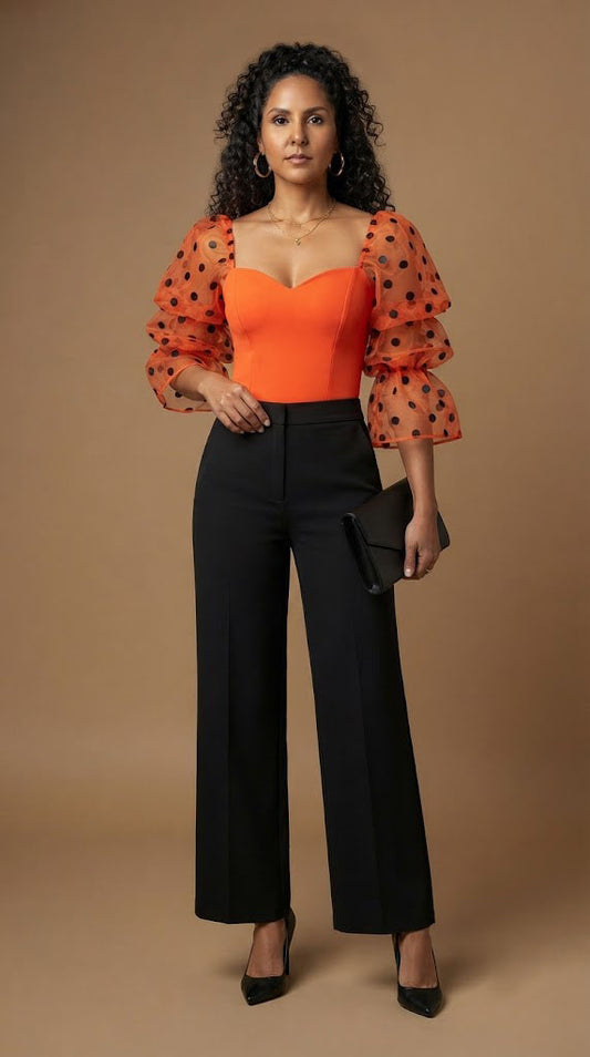 Blusa naranja con lunares y mangas bombachas/ AO3