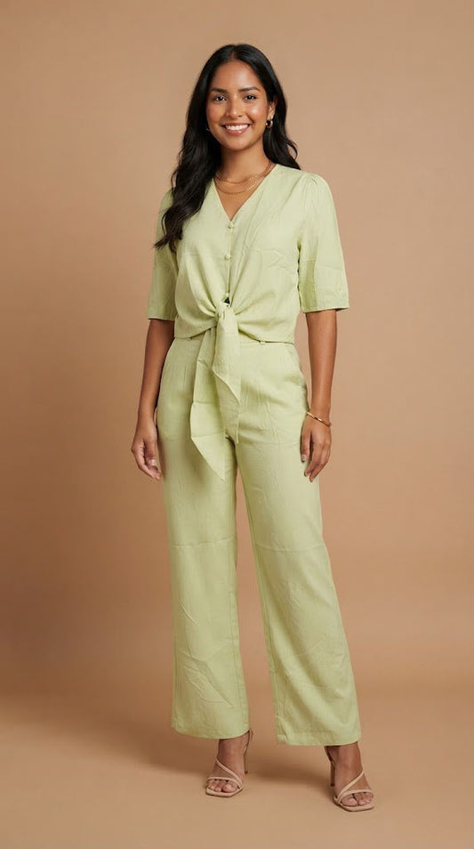 Set con Blusa Anudada y Pantalón Recto / ANSET25