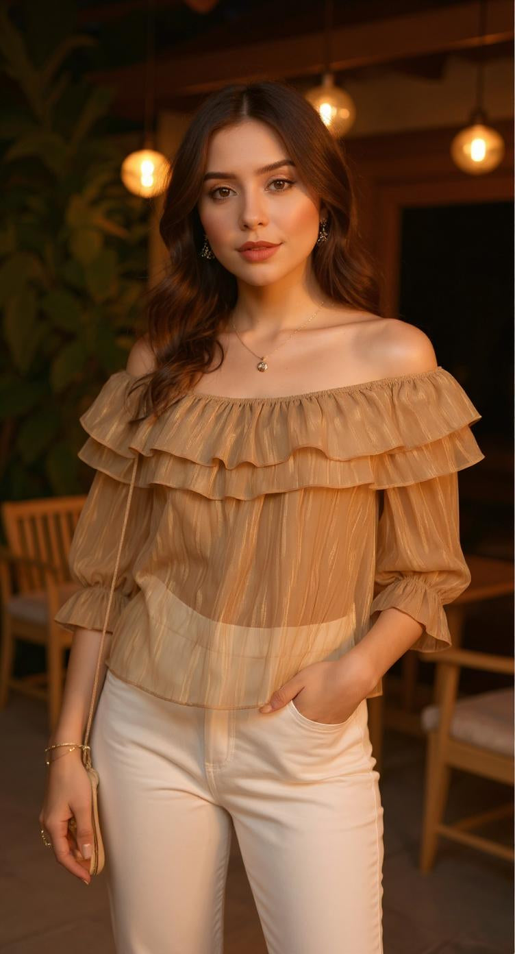 Blusa beige con vuelos / P101 image 1