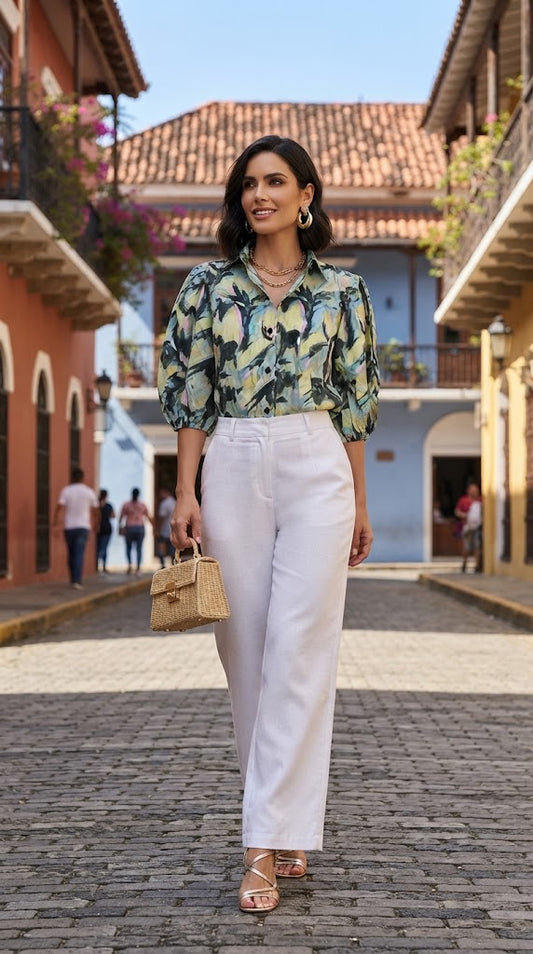 Blusa Verde Estampada Casual / NOB11