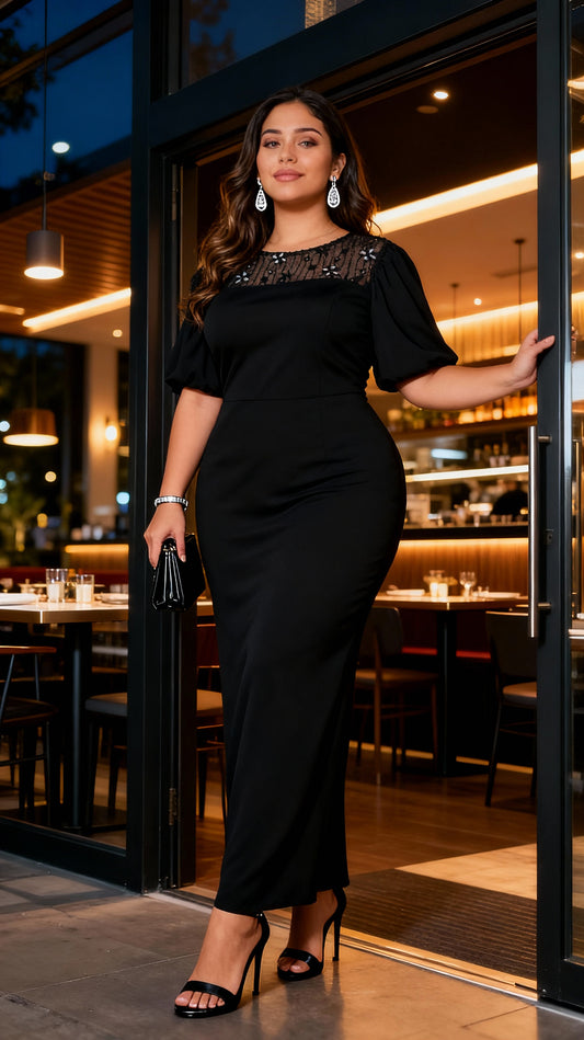 Vestido negro básico con mangas globo AOMEI / AO40 image 1