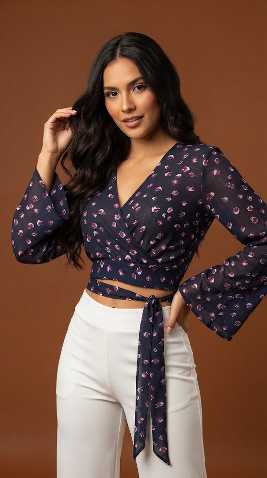Blusa Crop Cruzada de Manga Larga / ANB26038