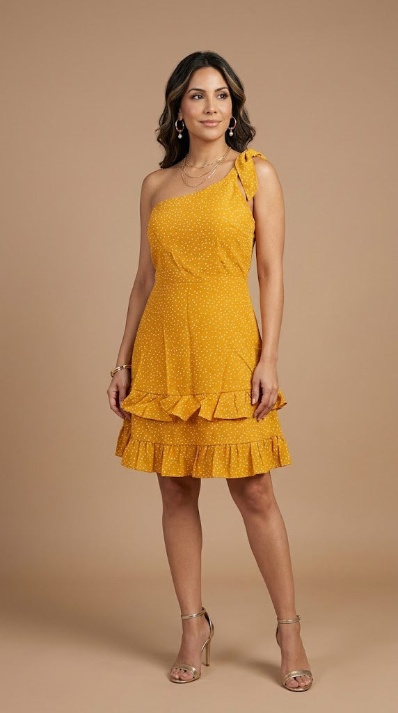 Vestido amarillo corto con un hombro AOMEI / AO63