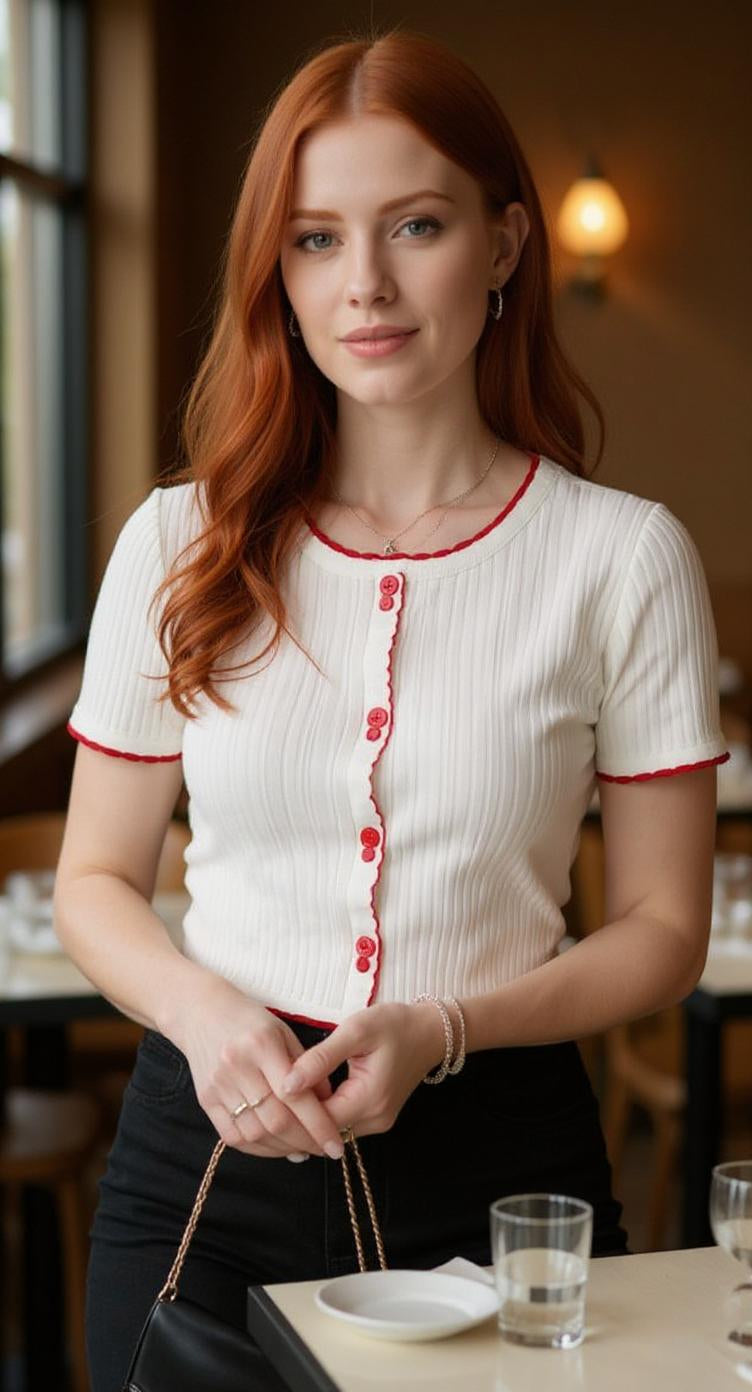 Top blanco con botones rojos / P314 image 0