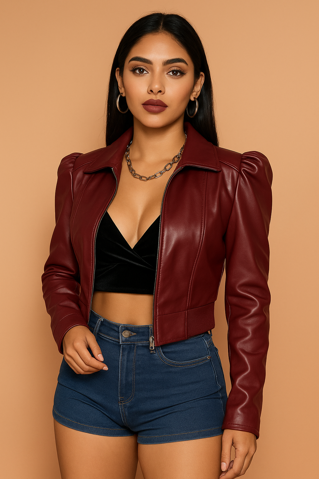 Chaqueta vinilo vino tinto con cierre / V294 image 1