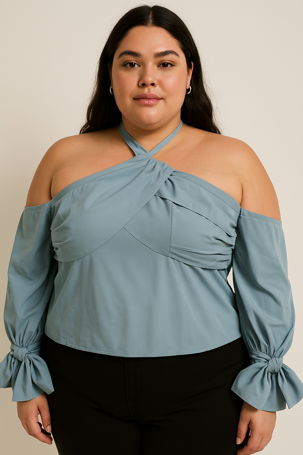 Blusa azul cruzada con hombros descubiertos AOMEI / AO81 image 0