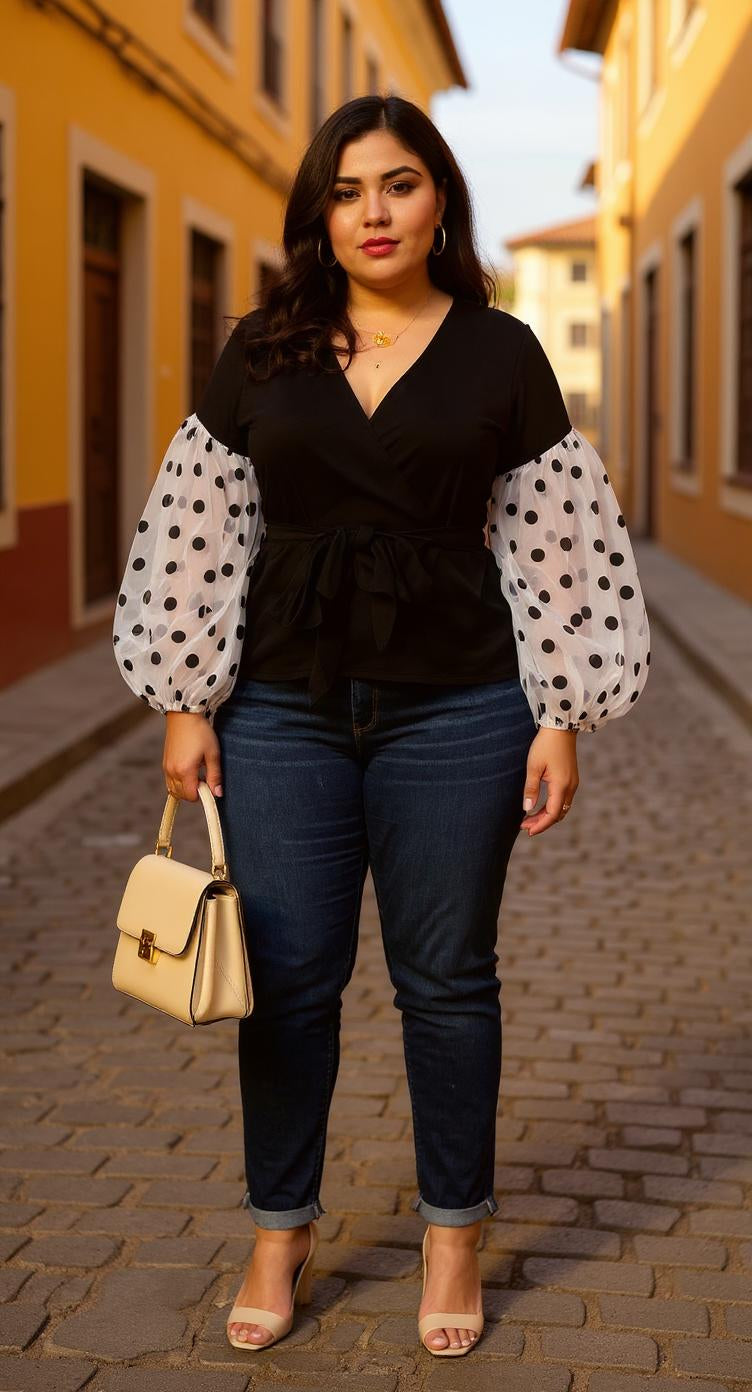 Blusa talla extendida con Lunares/ AO17 image 1