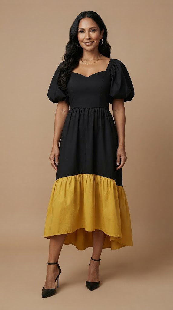Vestido negro con mangas globo/ AO22