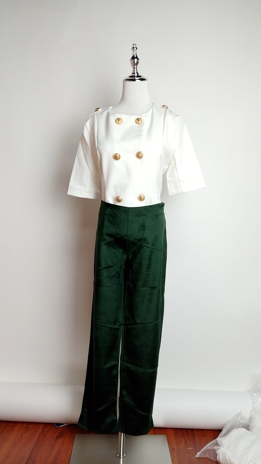 Pantalón palazzo verde satinado / ANE1001-14