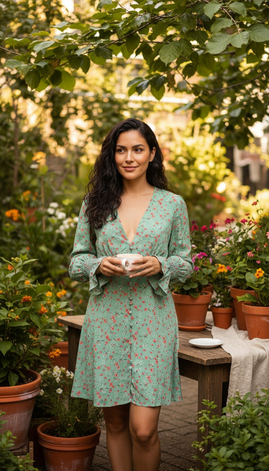 Vestido verde floral / ANV41