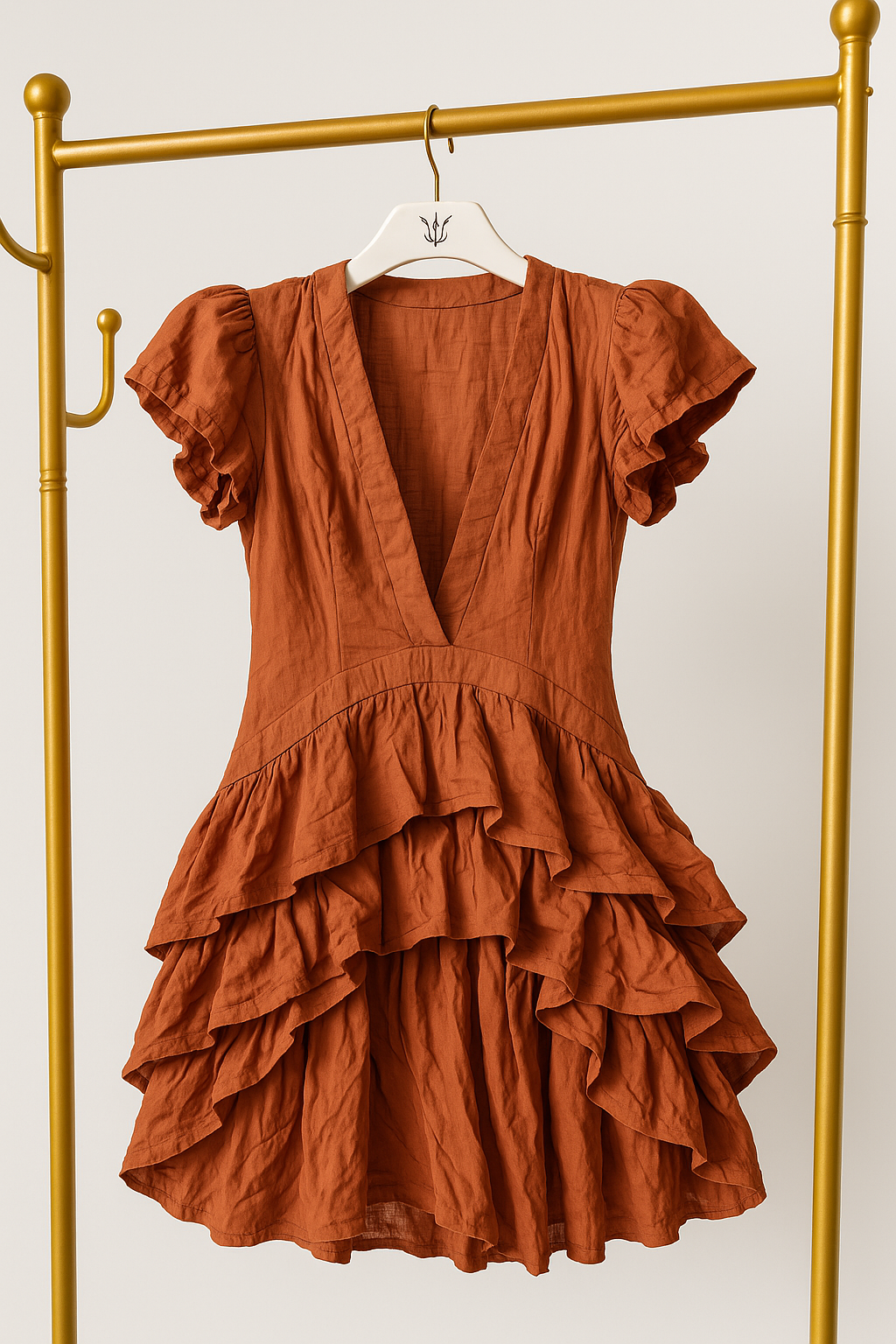 Vestido corto terracota con volantes/ AO62
