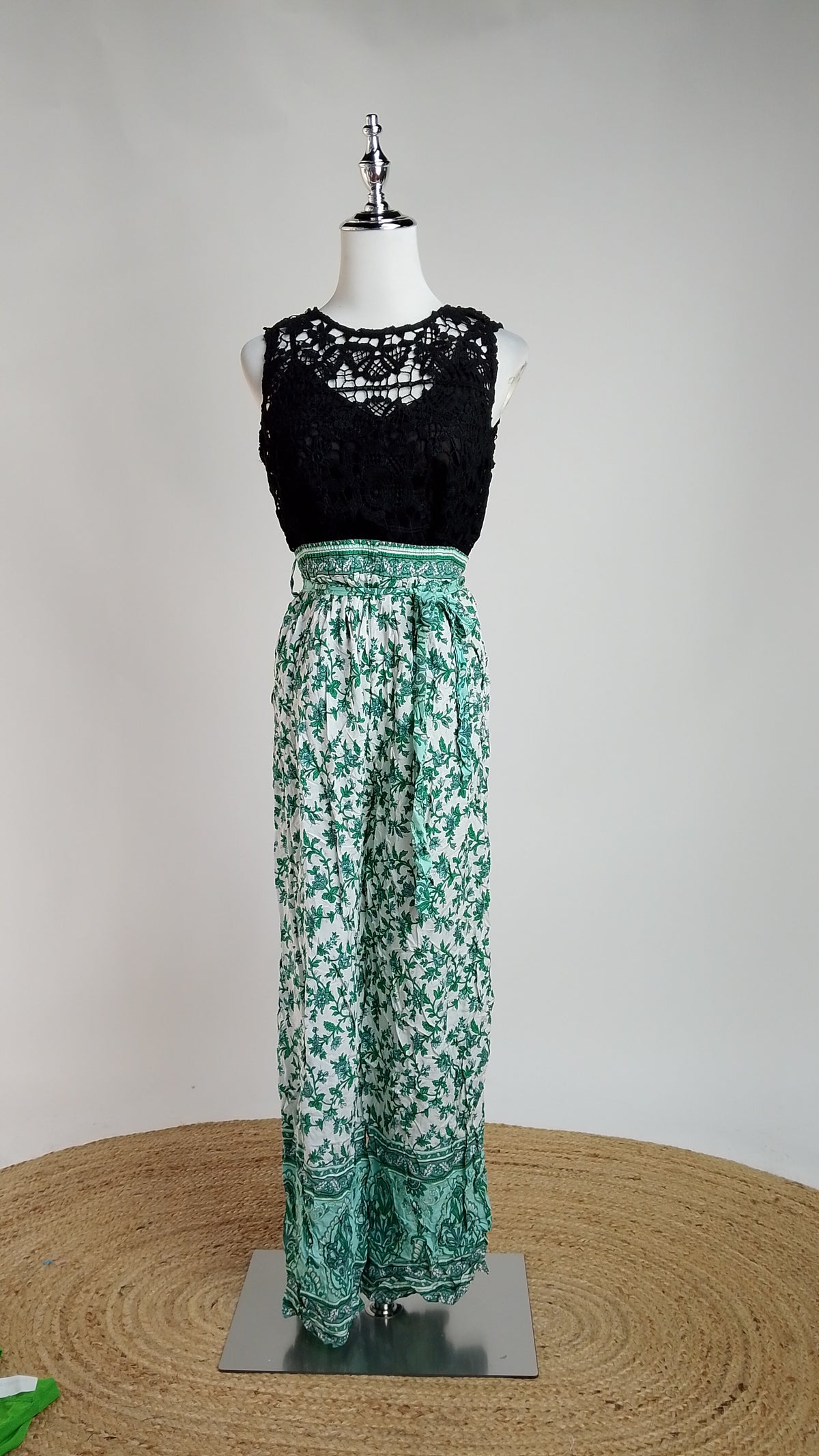 Pantalón palazzo verde floral / ANE1001-69
