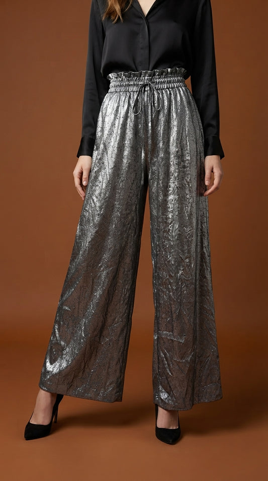 Pantalón wide-leg tela metálica / SH85