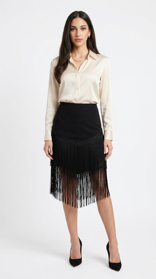 Falda corta con flequillos elegantes D&M / V459