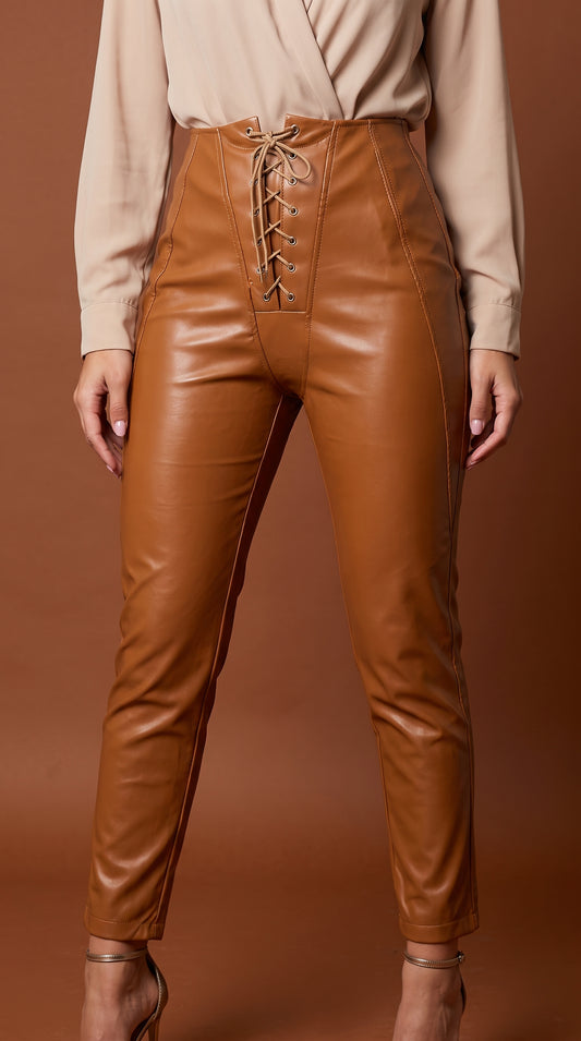 Pantalón Cuerina marrón claro D&M / V50