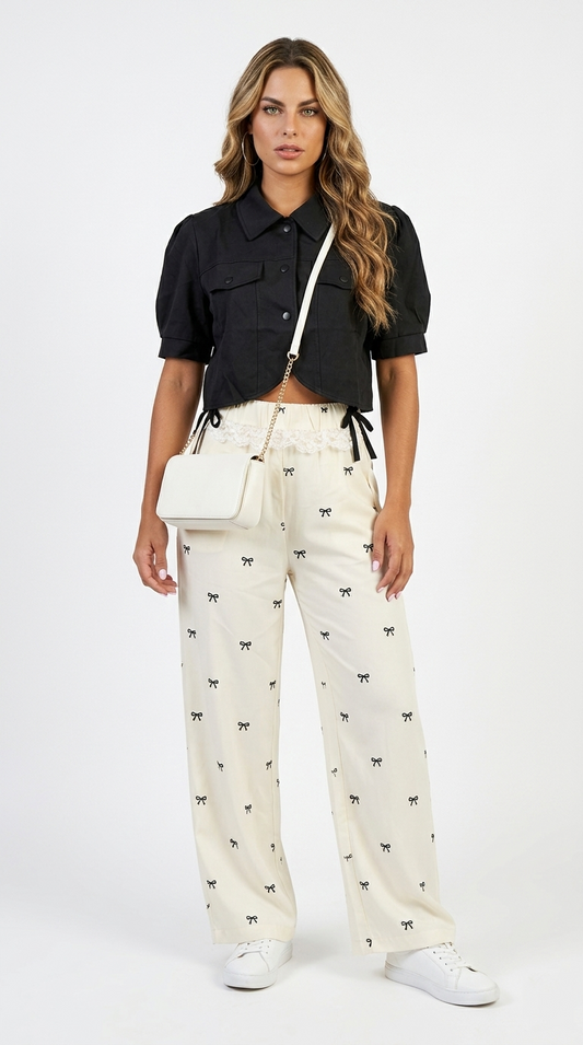 Conjunto Negro con Pantalón Estampado / CAS19