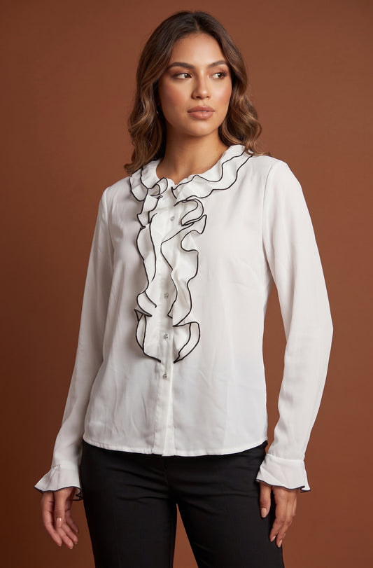 Blusa con Volantes Frontales y Cuello Alto / ANB26053