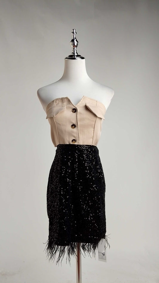Falda mini de lentejuelas negras D&M / V457