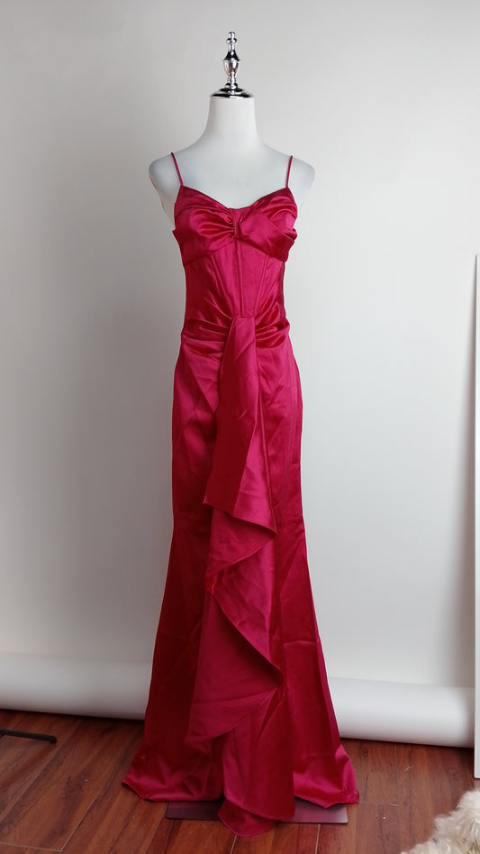 Vestido rojo largo gala satinado / UV84