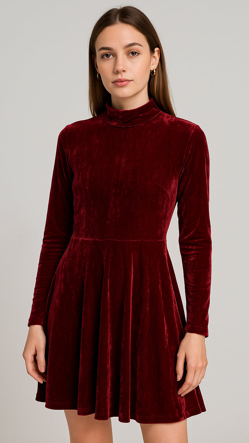 Vestido de terciopelo vino con cuello alto AOMEI / AO65 image 0