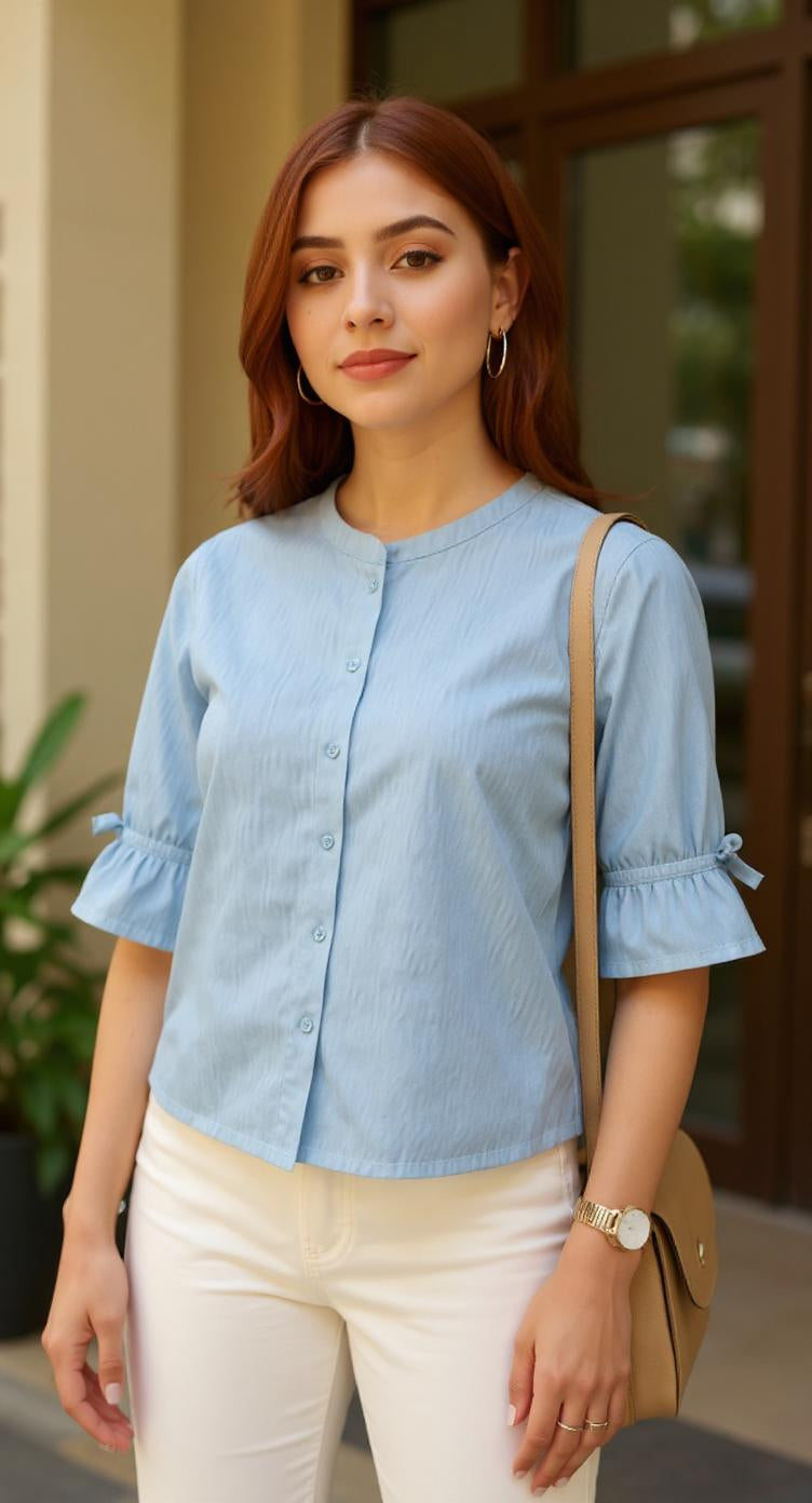 Blusa azul claro botones al frente / P214 image 0