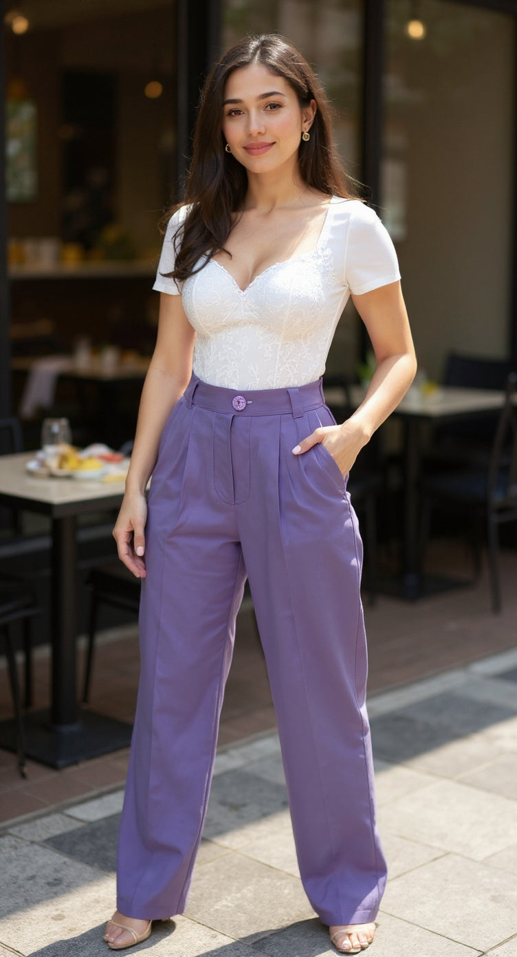 Pantalón lila pinzado / P41 image 1