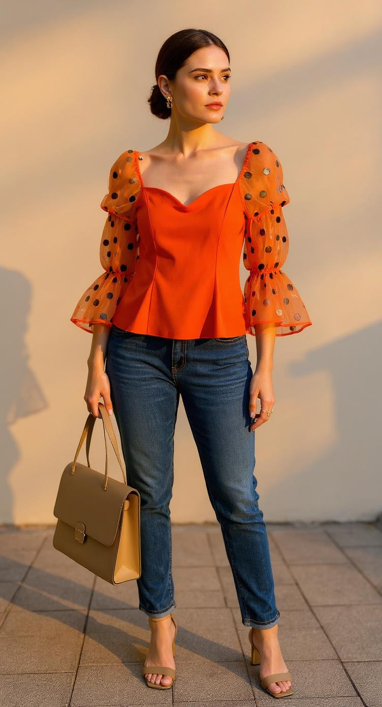 Blusa naranja con lunares y mangas bombachas/ AO3 image 0