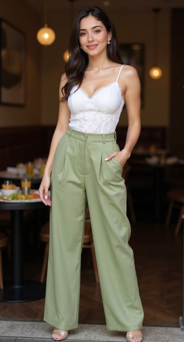 Pantalón verde oliva tiro alto / P30 image 0