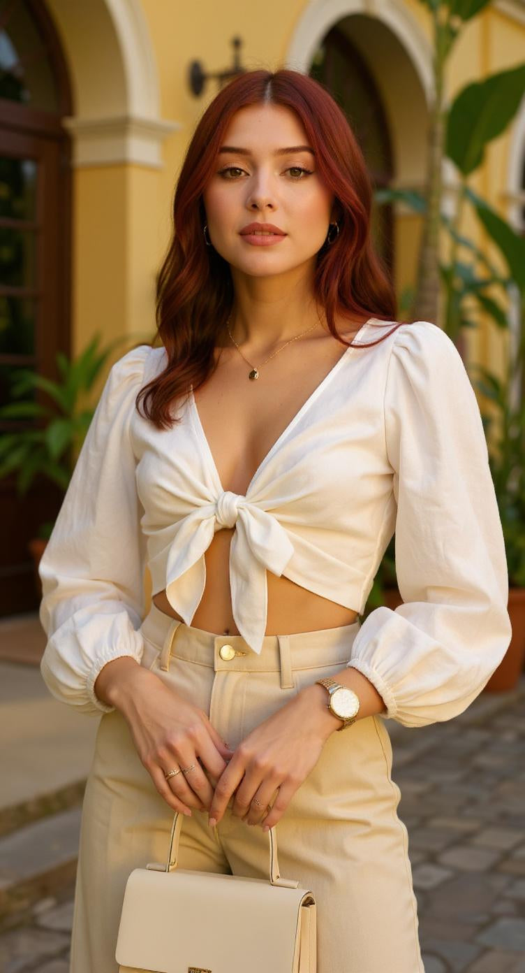 Top blanco cruzado con moño / P213 image 0