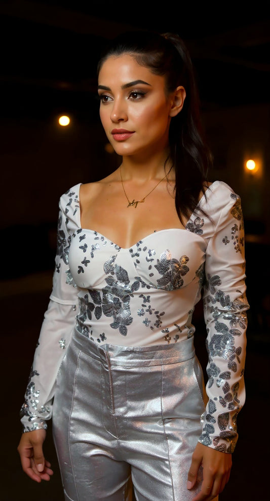 Body blanco mangas bordadas D&M / V355 image 1