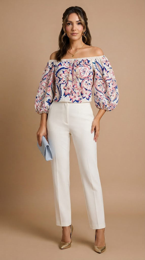 Top con hombros descubiertos estampado floral AOMEI / AO94