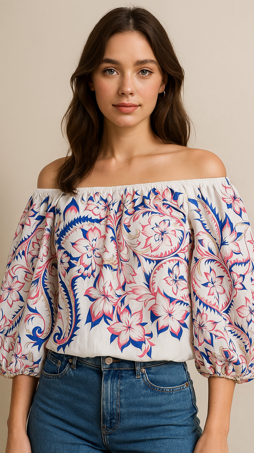 Top con hombros descubiertos estampado floral AOMEI / AO94 image 0