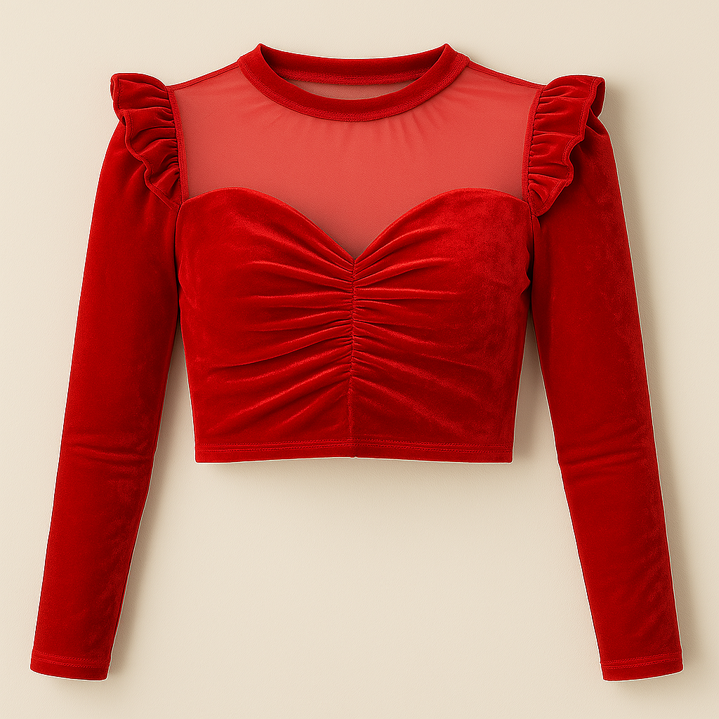 Top rojo manga larga con encaje / V57 image 1
