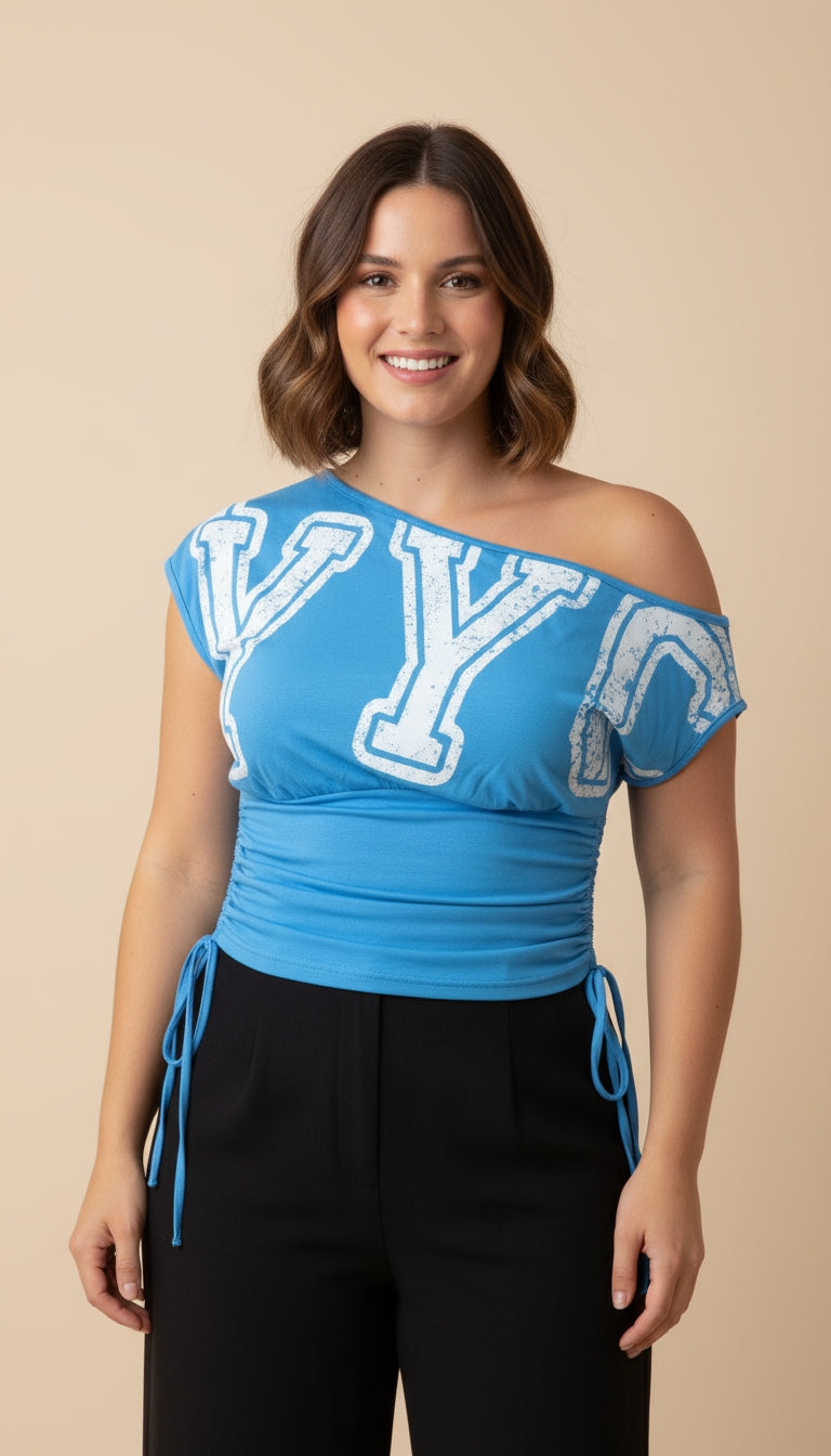 Camiseta azul con estampado “NYC” SH37 Betzy