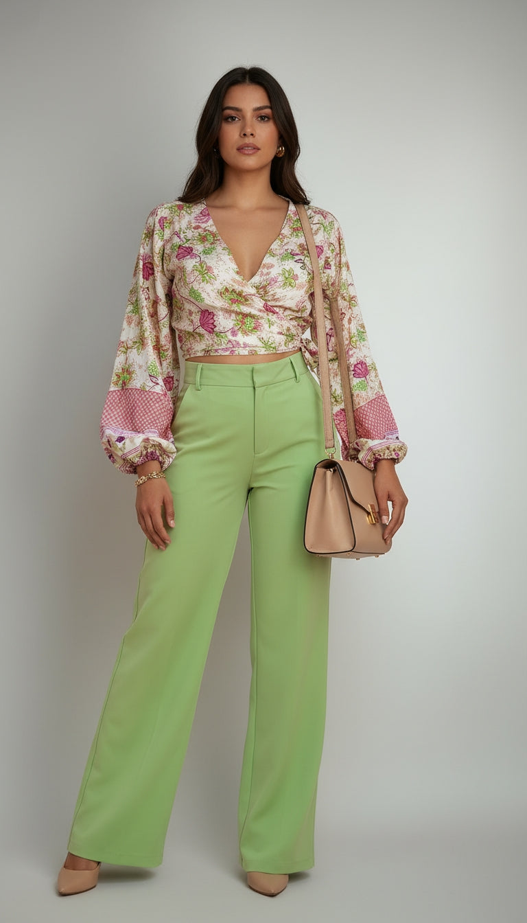 Outfit Oficina Floral Elegante & Verde Claro / OUT42