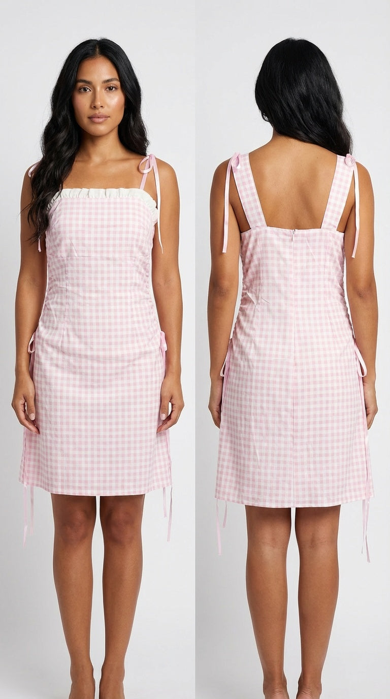 Vestido rosado cuadros mini / L6A