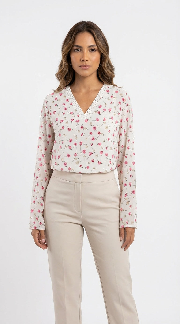 Blusa blanca floral delicada / L48A