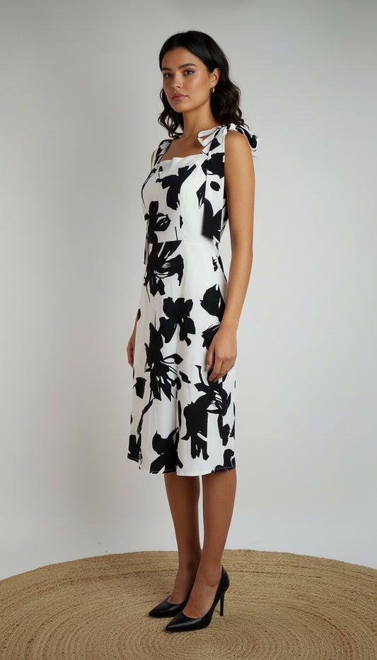 Vestido Blanco & Negro Estampado Elegante / MV02