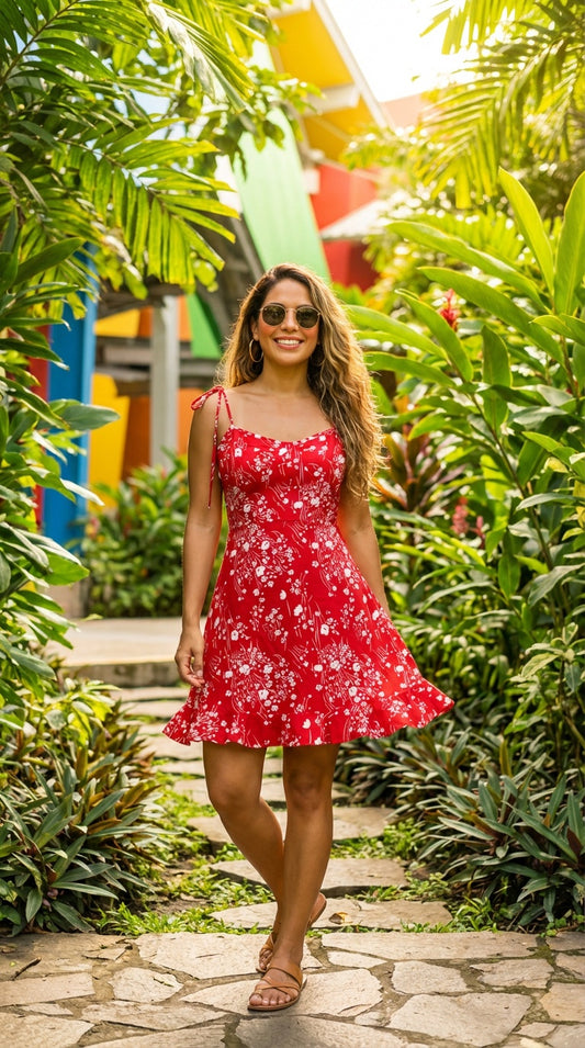 Vestido flores rojo / L53A