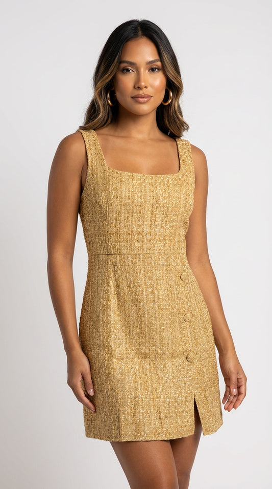 Vestido corto beige textura / L32A