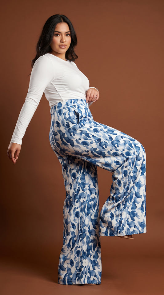 Pantalón palazzo floral azul / ANE1001-1