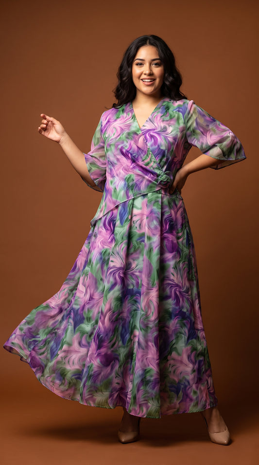 Vestido Floral Largo Transparente Elegante / MV20