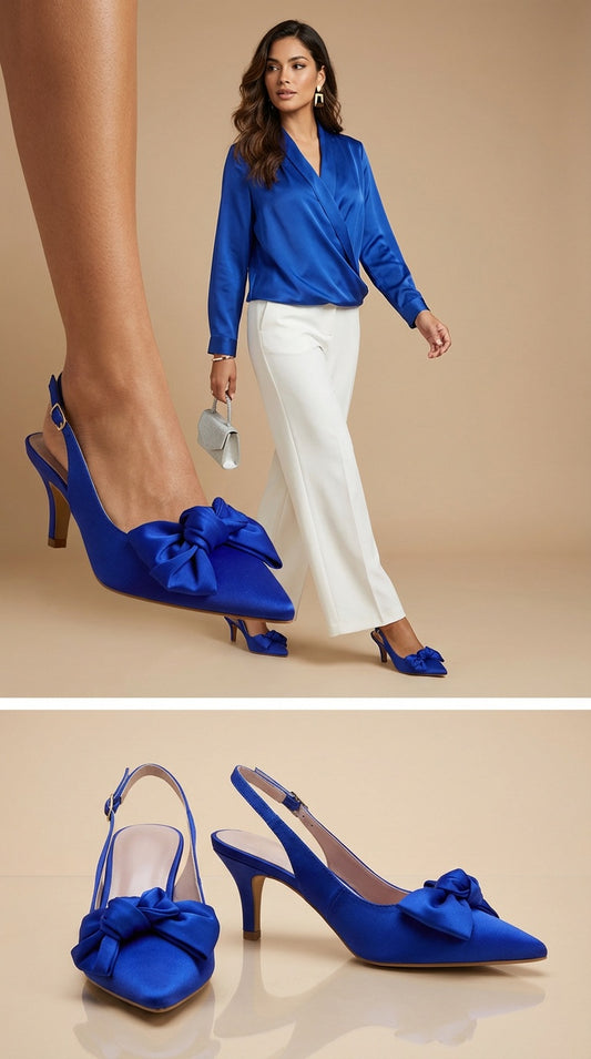 Zapatos Tacón Azul Eléctrico con Moño / Z260114