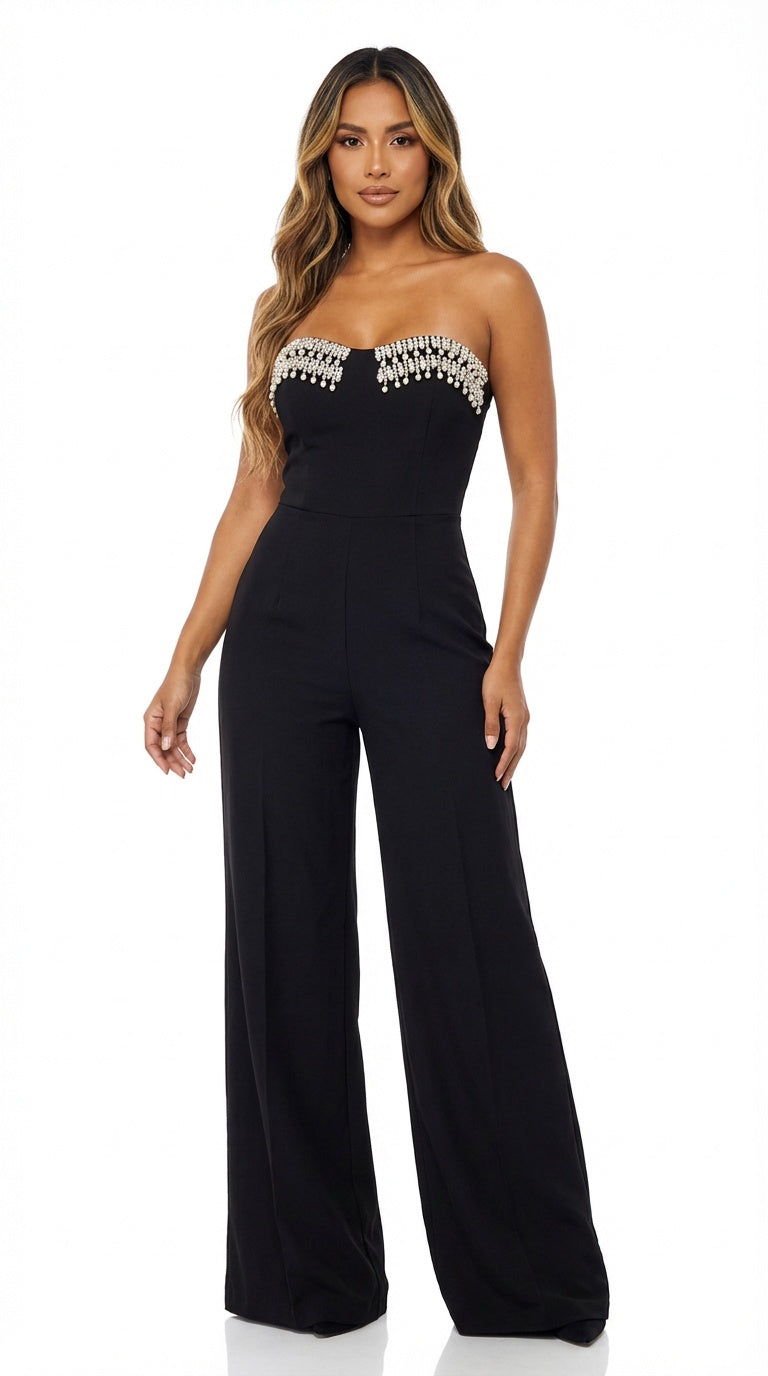 Enterizo negro strapless elegante / L11A