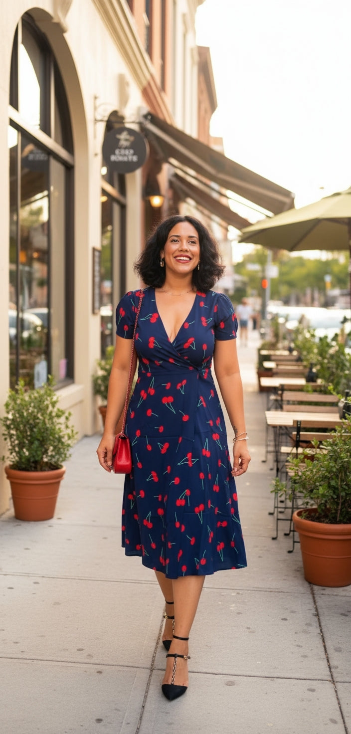 Vestido azul marino con cerezas/ANV03