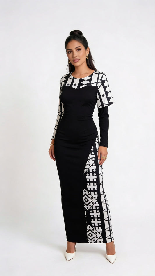 Vestido blanco/negro estampado / AO152