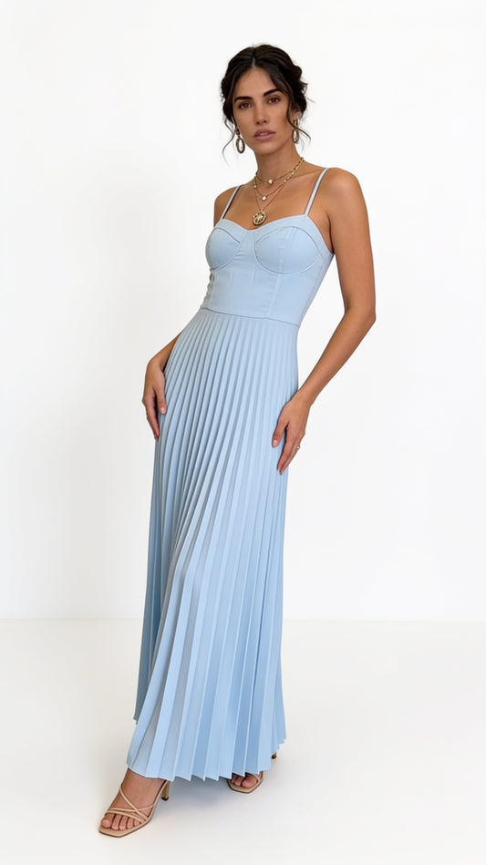 Vestido Celeste de Tirantes Maxi / L92A