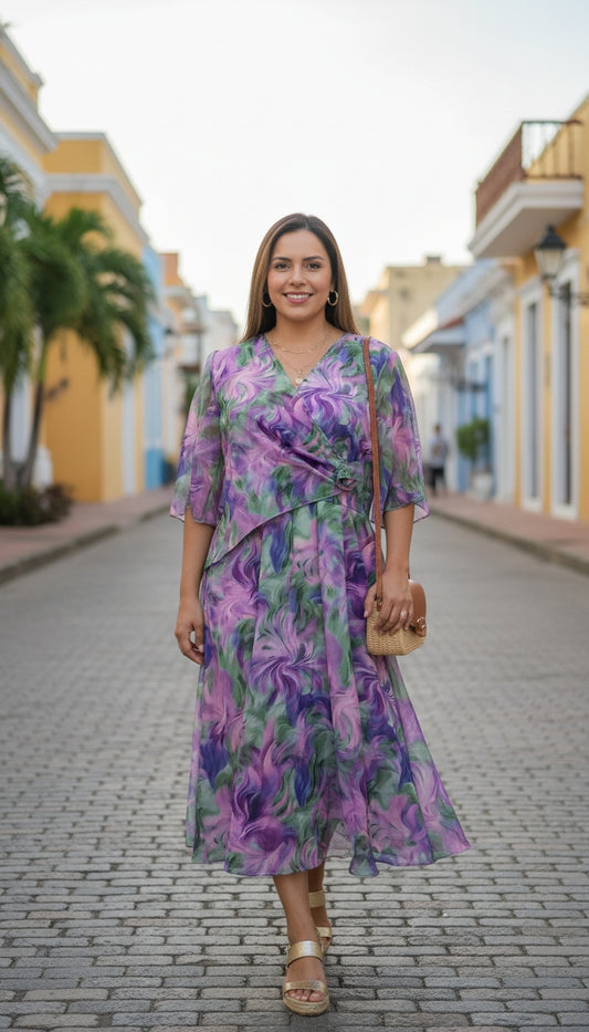 Vestido Floral Largo Transparente Elegante / MV20