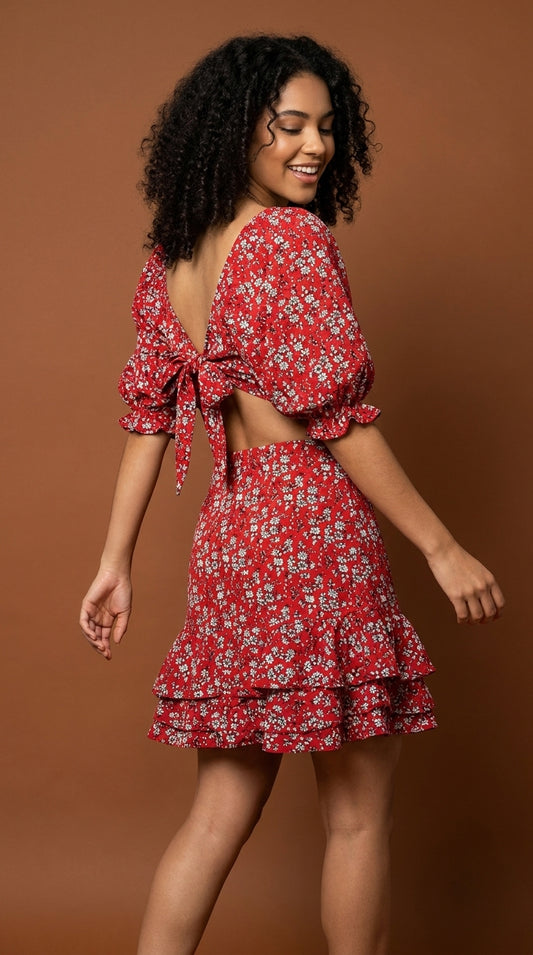 Conjunto rojo floral manga larga / ANS11